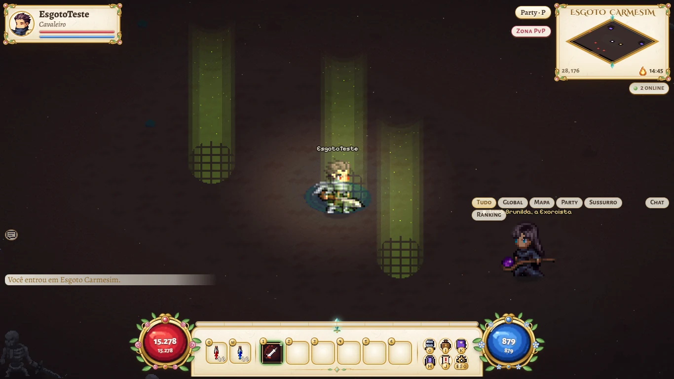 The entrance of the Deep Cesspit, with Sister Brunhild next to the hero.