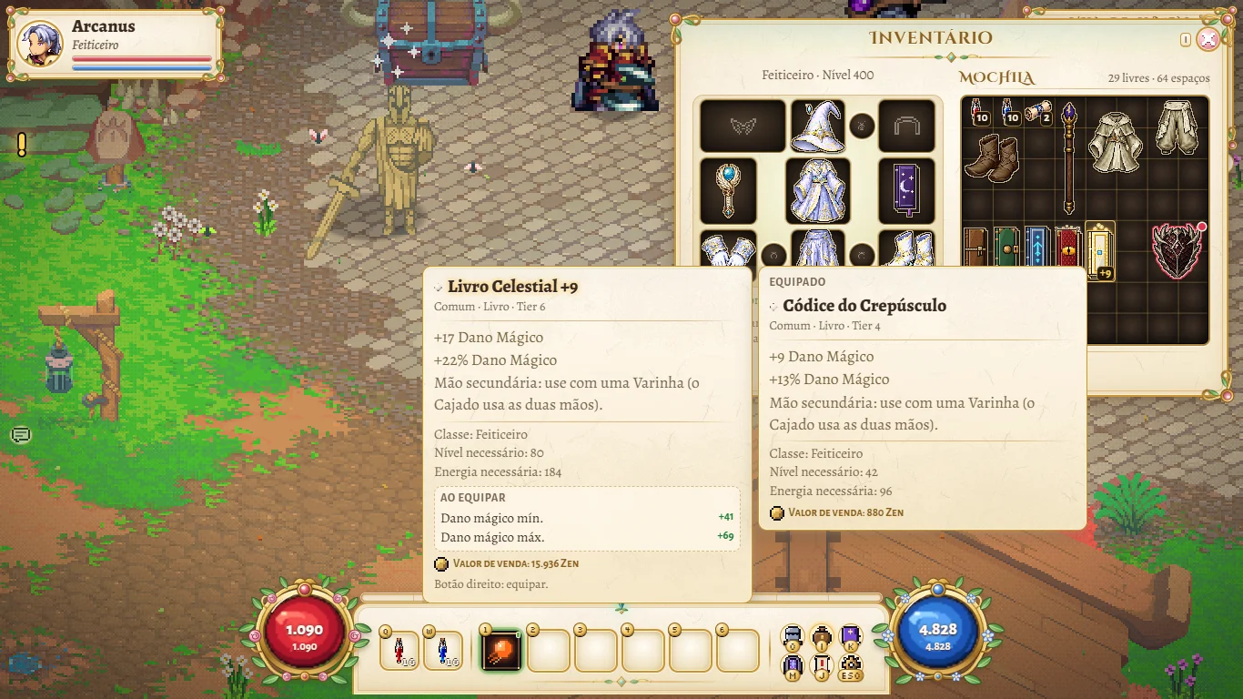 Celestial Book +9 description compared with the equipped book.