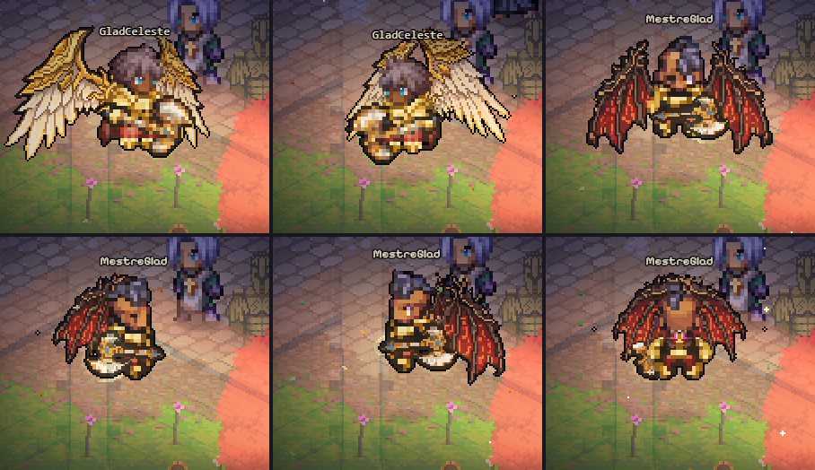 Magic Gladiator with Celestial Wings and Duel Master with Abyssal Wings in Lumen Village