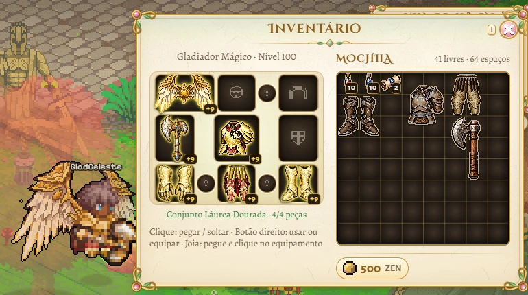 Inventory with the new Celestial Wings icon equipped