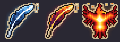 Icons of the Enchanted Feather, the Dark Phoenix Feather and the Condor Flame