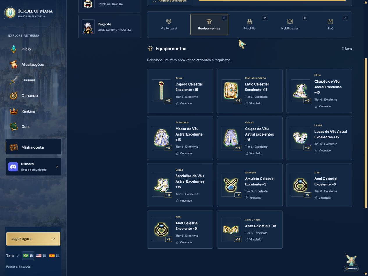 Equipamentos com posição identificada e imagens dos itens