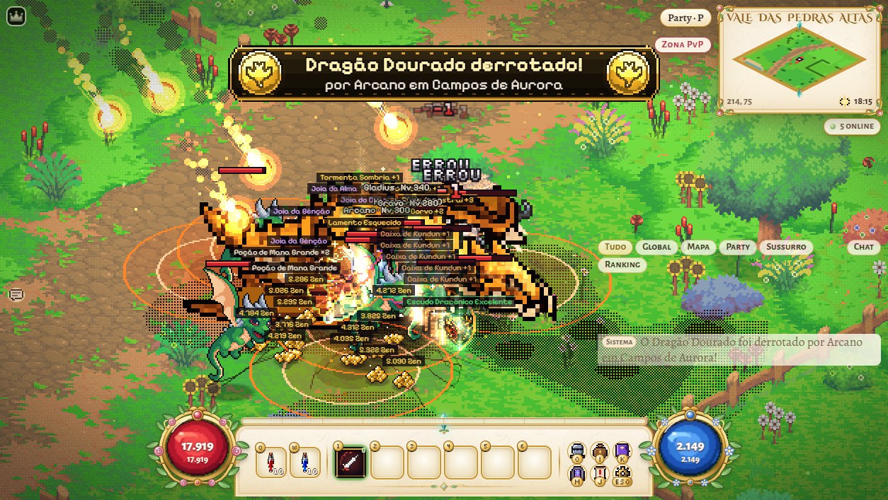 Golden Dragon defeated in Fairy Woods, with jewels, Zen and Boxes of Kundun +1 on the ground and the message naming the winner