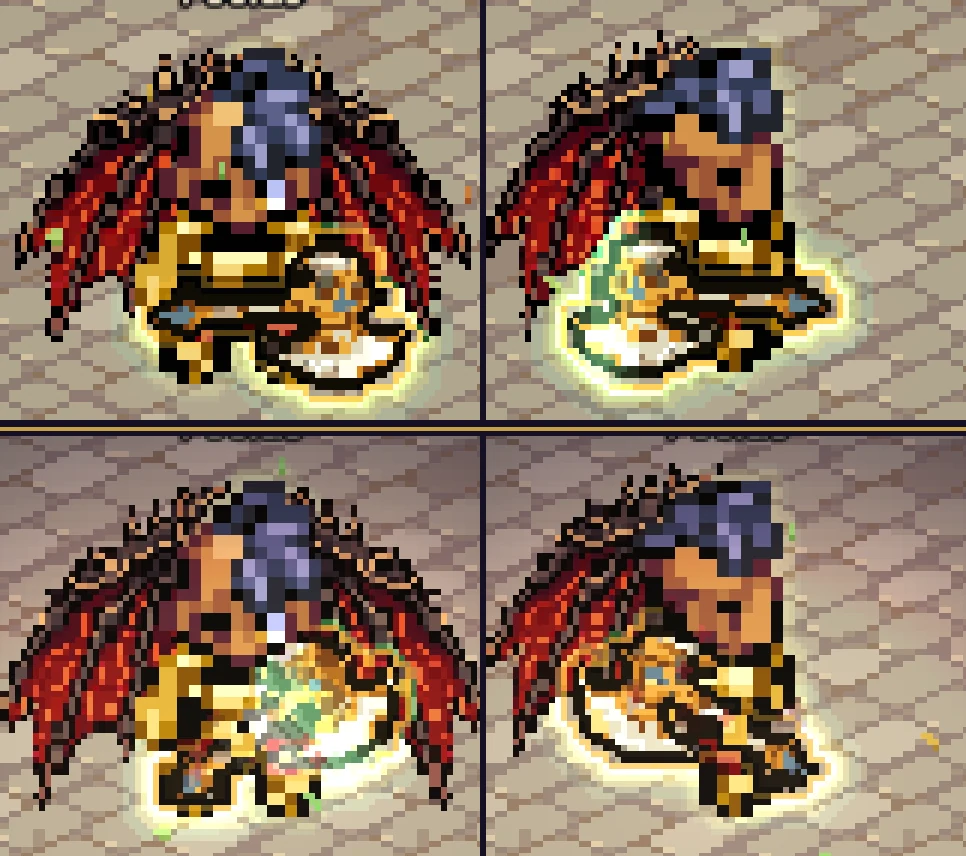 Gladiador con el hacha dorada de nivel 6 en el juego, antes y después.