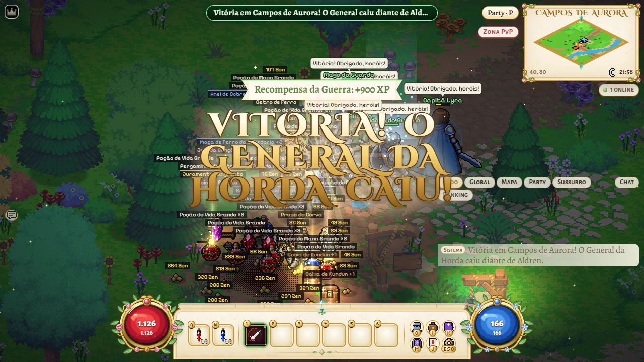 Mensaje de victoria y premio de XP