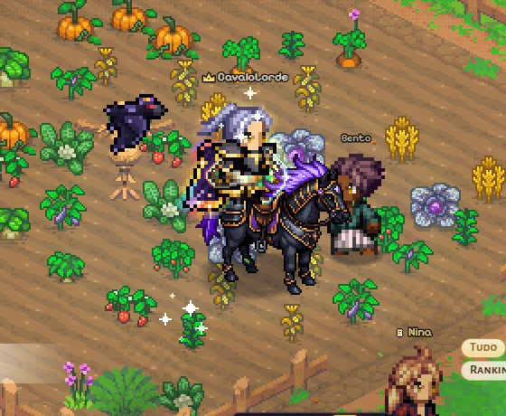 Un Señor Oscuro montado en el nuevo Caballo Sombrío, con armadura dorada y crin violeta.