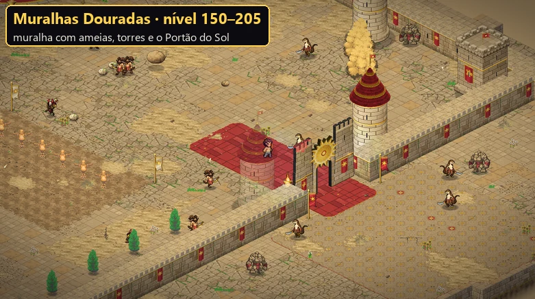 Muralla dorada con torres y la Puerta del Sol