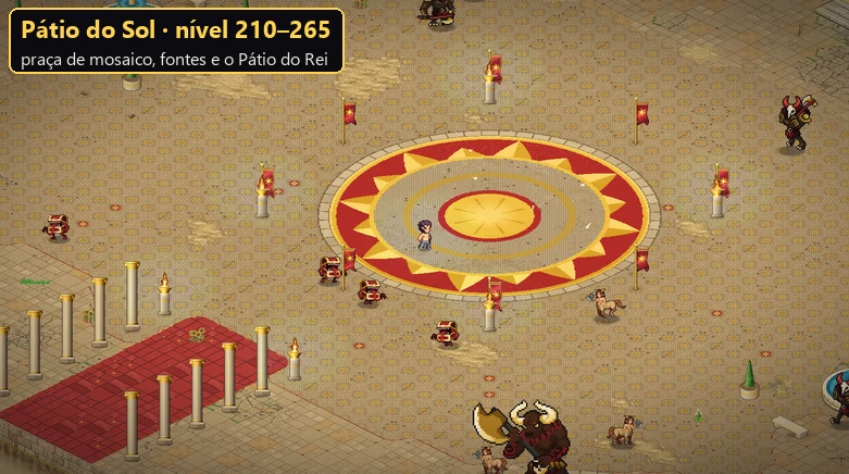 Plaza de mosaico con un sol rojo y dorado