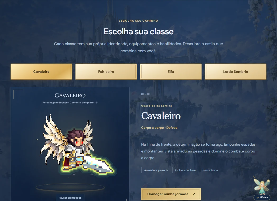 Sección Elige tu clase de la página de inicio con cuatro clases