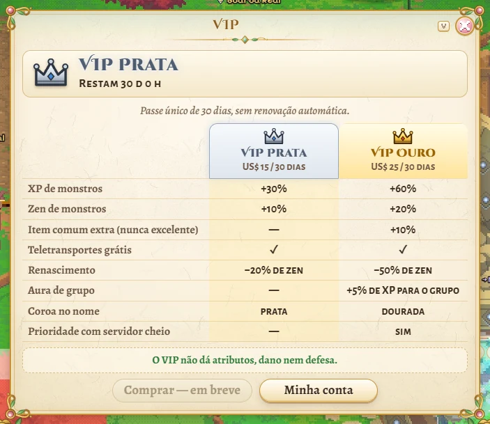 VIP window with Silver VIP active